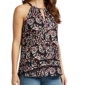NWT WHITE HOUSE BLACK MARKET Printed Sleeveless Tiered Detail Blouse Size Small